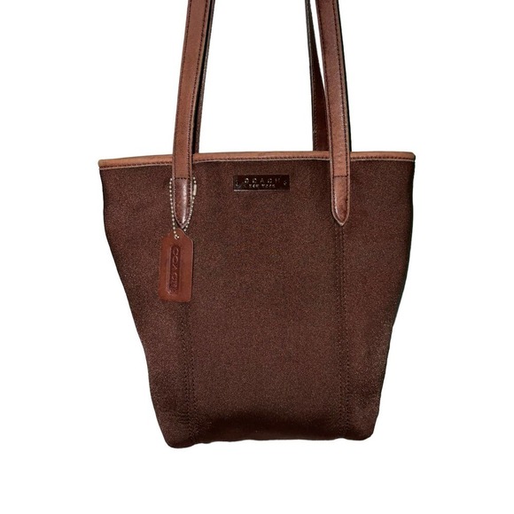 Coach Vintage Neoprene And Leather Brown Tote Bag Purse With Hangtag - Picture 3 of 15